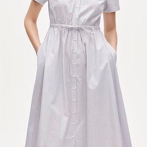 Anthropologie Light Blue and White Pinstripe Button-Front Shirt Dress
